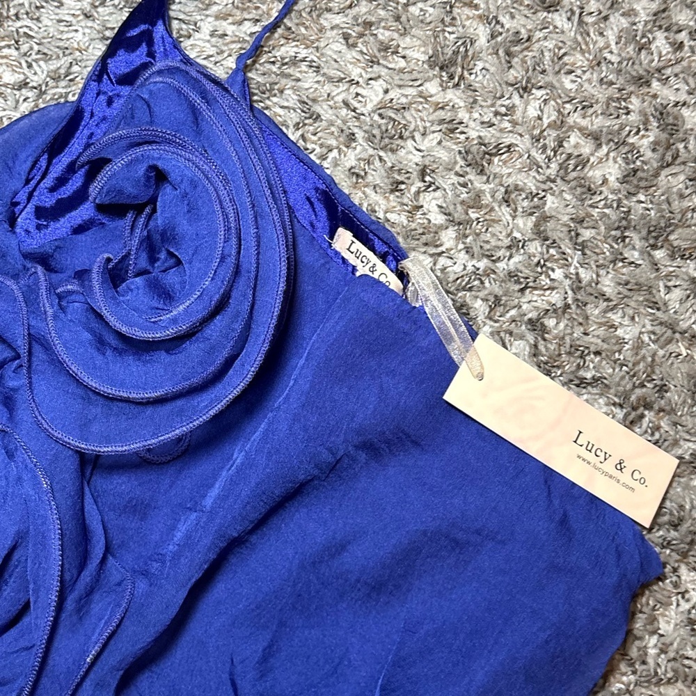 Royal Blue One-Shoulder Ruffle Top - Picture 3 of 4